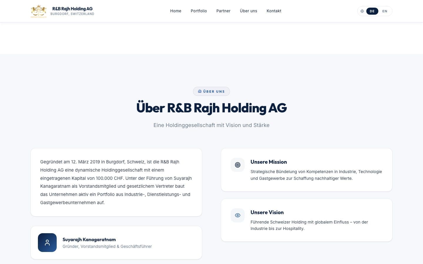 R&B Rajh Holding AG – Über die R&B Rajh Holding AG