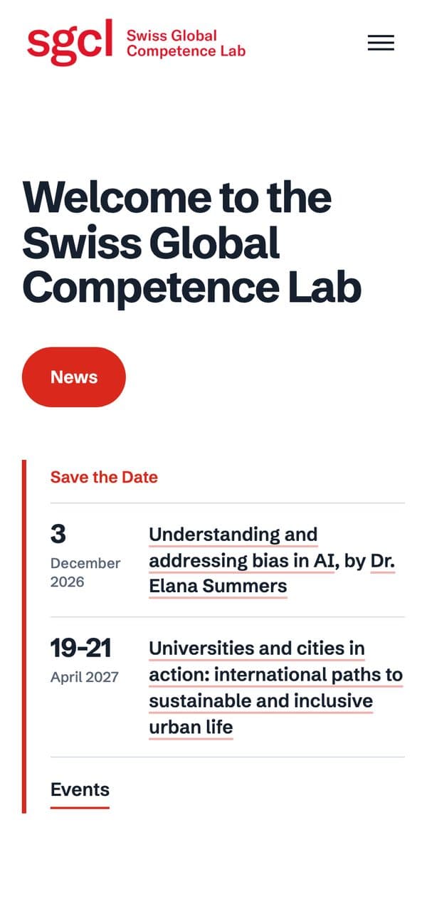 Swiss Global Competence Lab – Ansicht auf dem Handy